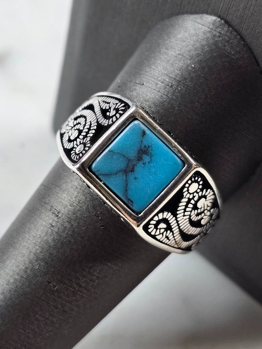 Mens Sterling Silver Modernist Turquoise Ring 6.3g E3226